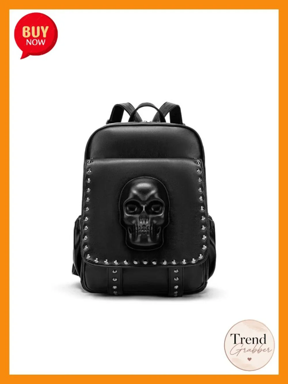 3D Gothic Skull Backpack for Women – Studded Punk Rock PU Leather Daypack with